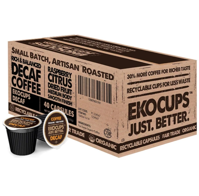 EKOCUPS Organic Swiss Water Decaf Medium Roast Coffee Pods