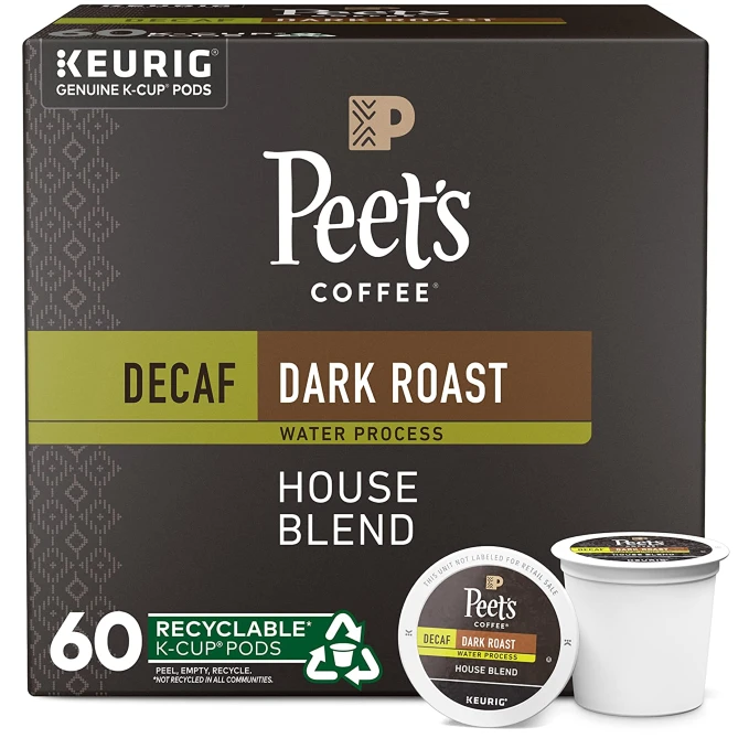 Peets Coffee Dark Roast Decaffeinated Coffee K Cup Pods for Keurig