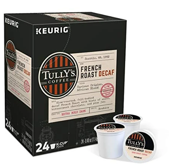 Tullys Coffee French Roast Decaf for Keurig K Cup Pods
