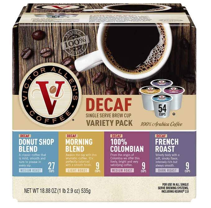 Victor Allens Coffee Decaf Variety Pack Single Serve Coffee Pods for Keurig K Cup Brewers