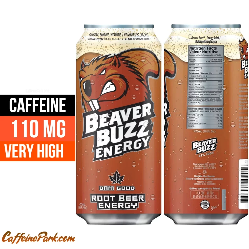 Caffeine in a Beaver Buzz Root Beer Energy