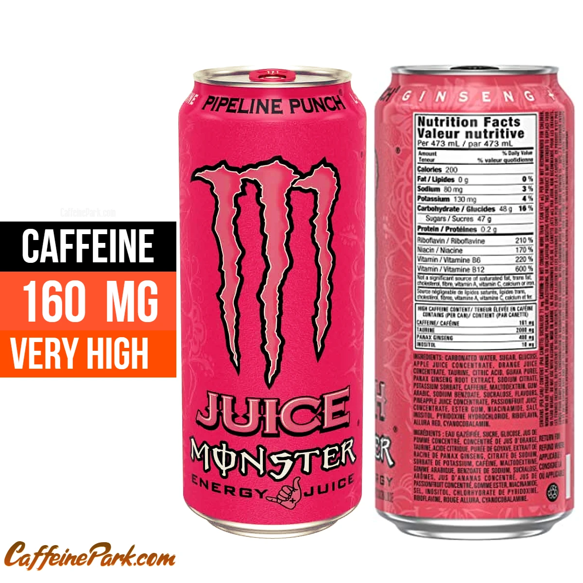 caffeine in Monster Pipeline Punch