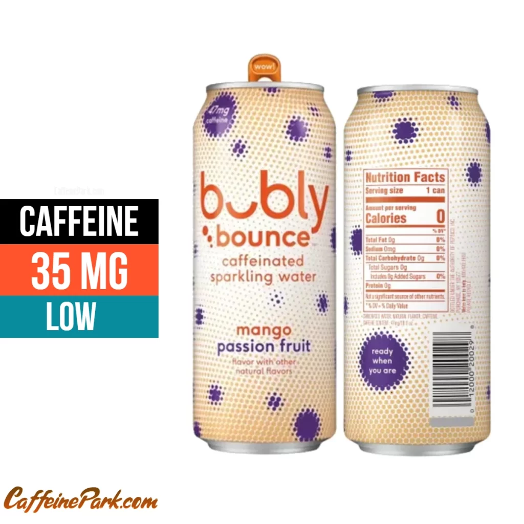 Caffeine in a Bubly Bounce Sparkling Water Mango Passionfruit