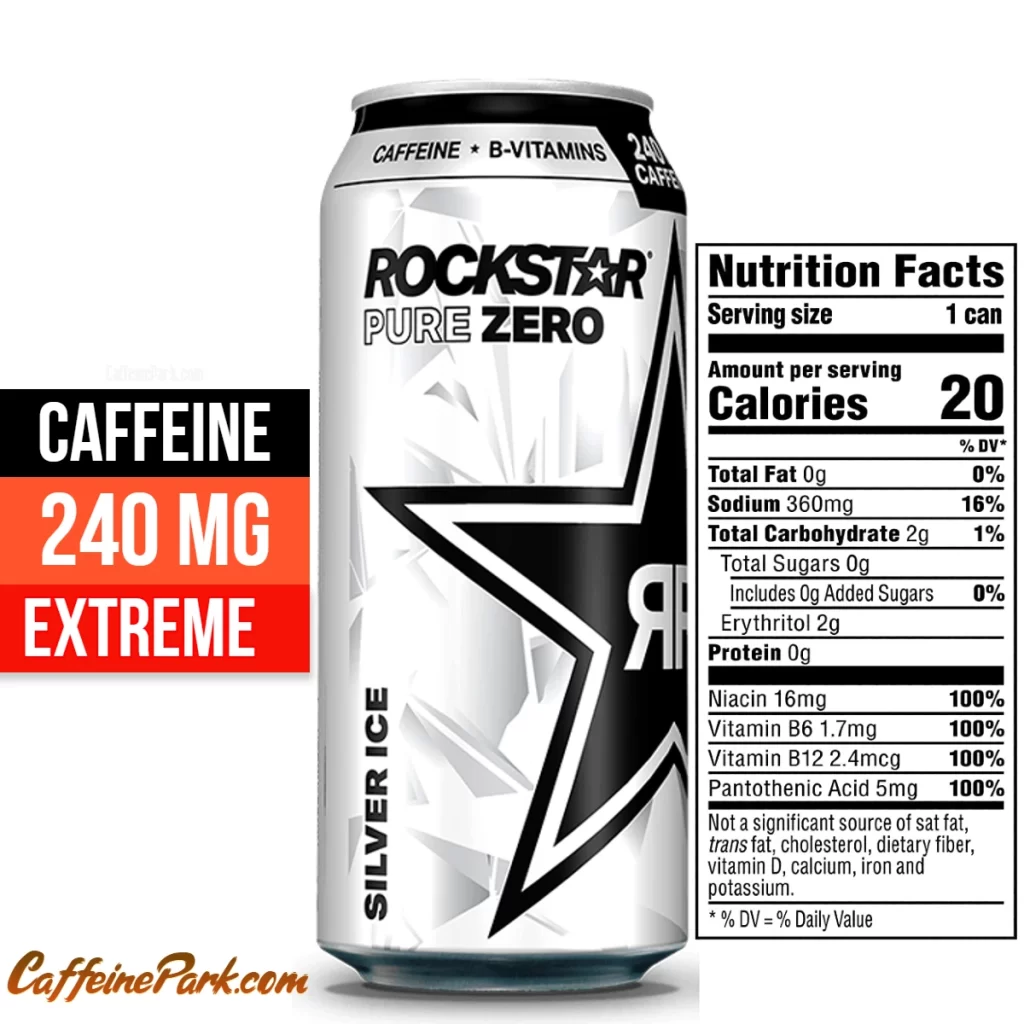 Caffeine in a Rockstar Pure Zero Silver Ice