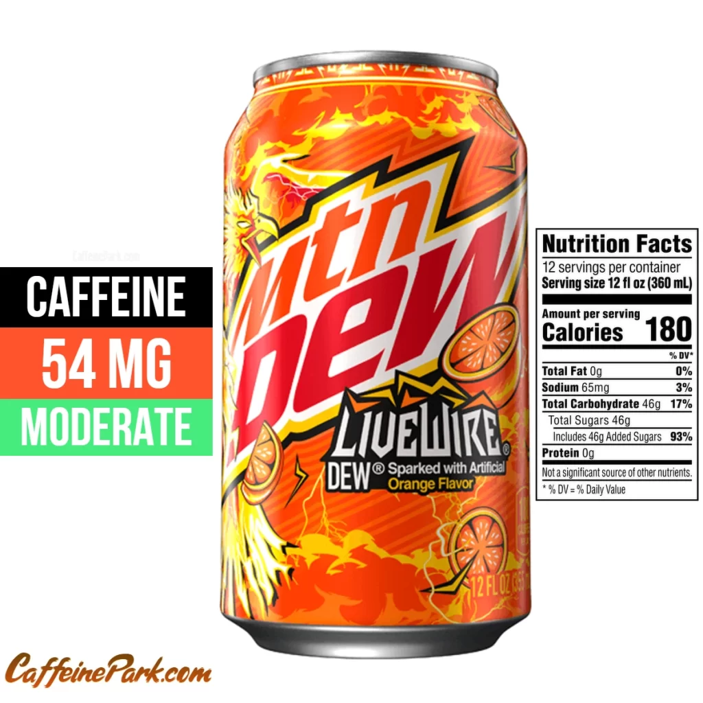 Caffeine in a mountain dew livewire orange