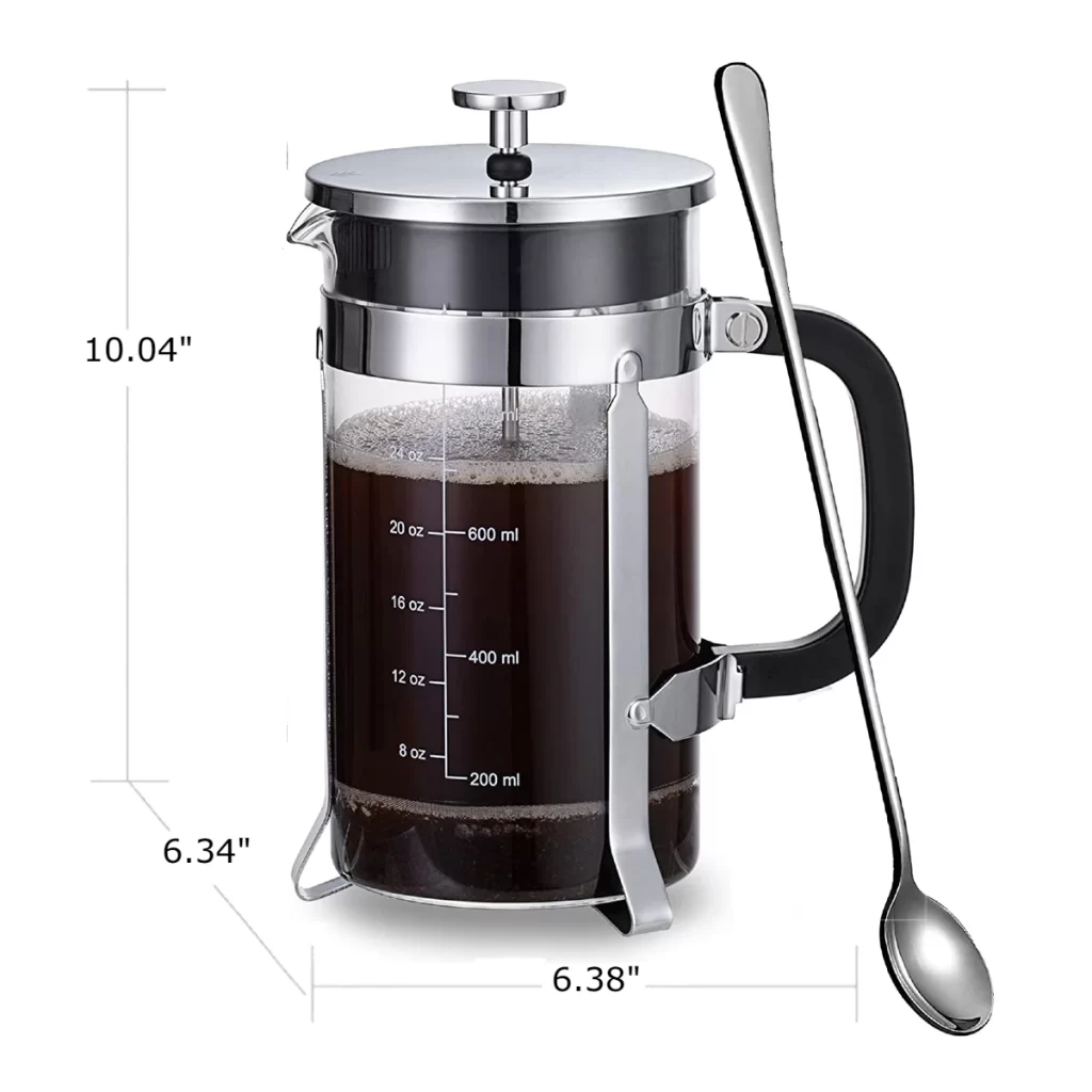600 ml Stainless Steel Coffee Press with 3 Extra Filter Screens Heat Resistant Borosilicate Glass with Large Capacity 20 oz, about 5 cups Glass French Press Coffee Maker 
