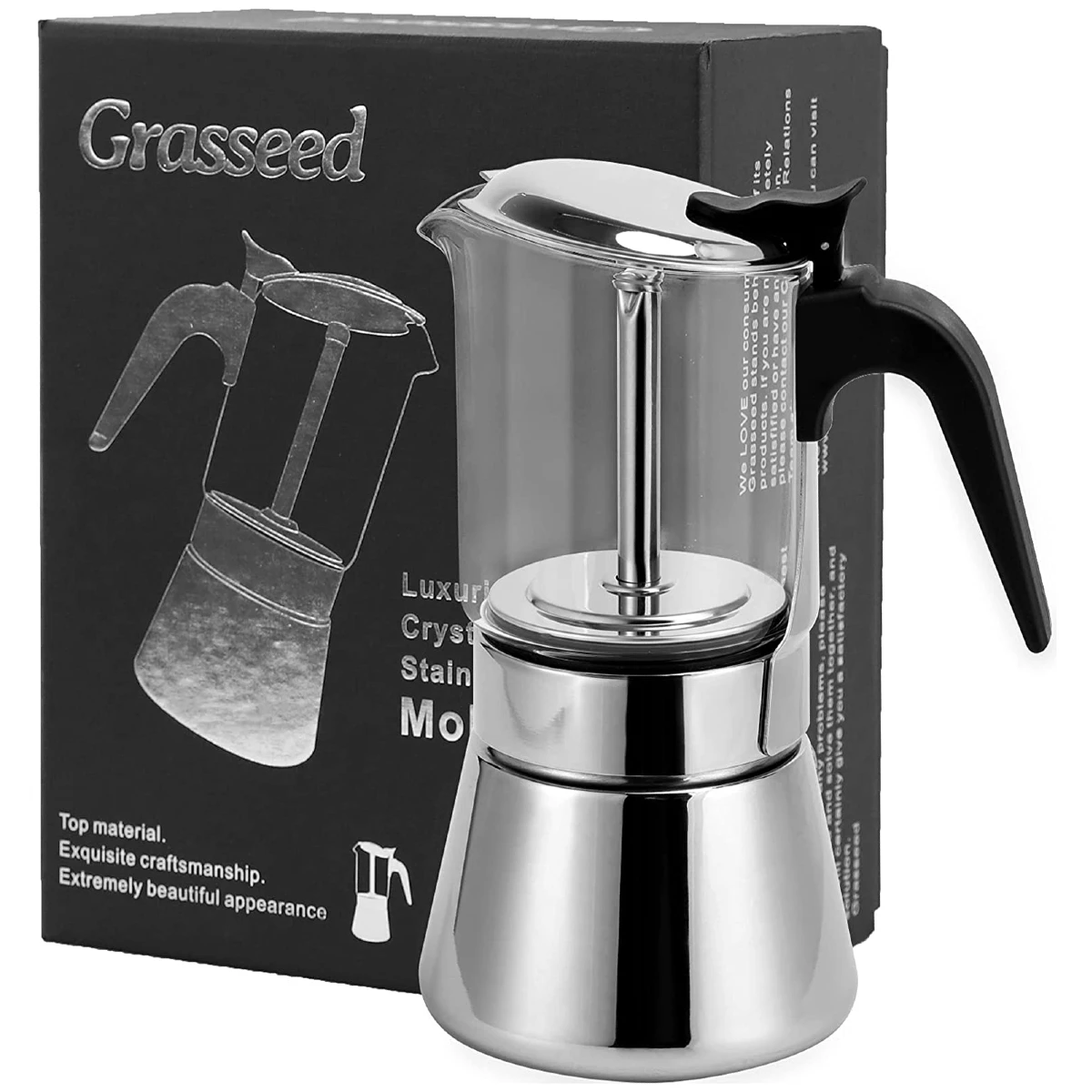 Moka Pot Food Grade Glass and Stainless Steel Portable 160 ml (4 cups)