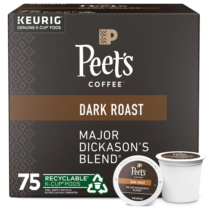 Peets Dark Roast K Cup Pods Coffee for Keurig Brewers