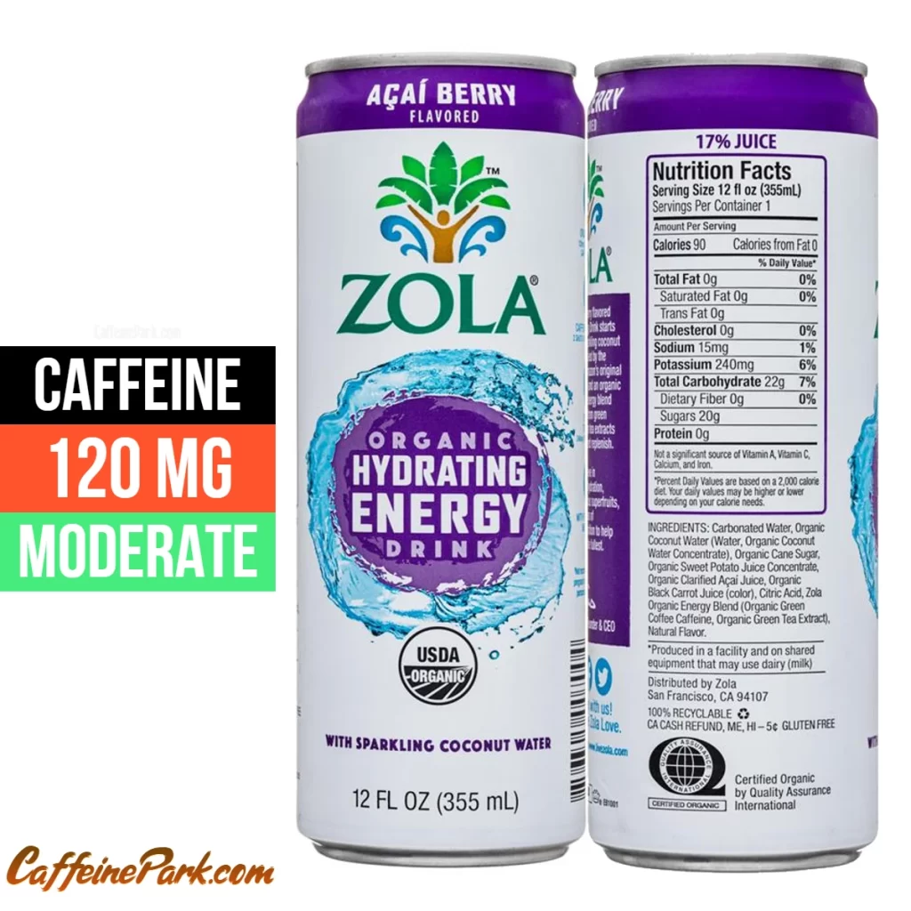 Zola Acai Berry Energy Drink caffeine