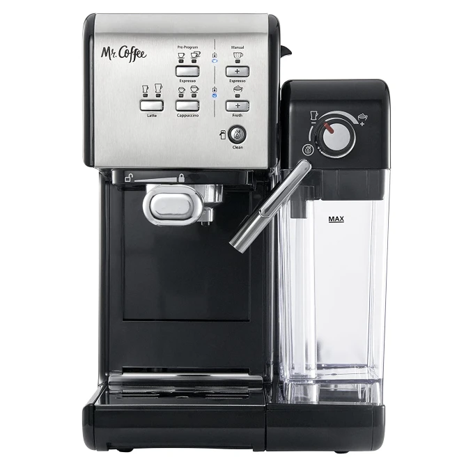 Mr Coffee Programmable Coffee Maker with Automatic Milk Frother and Bar Pump